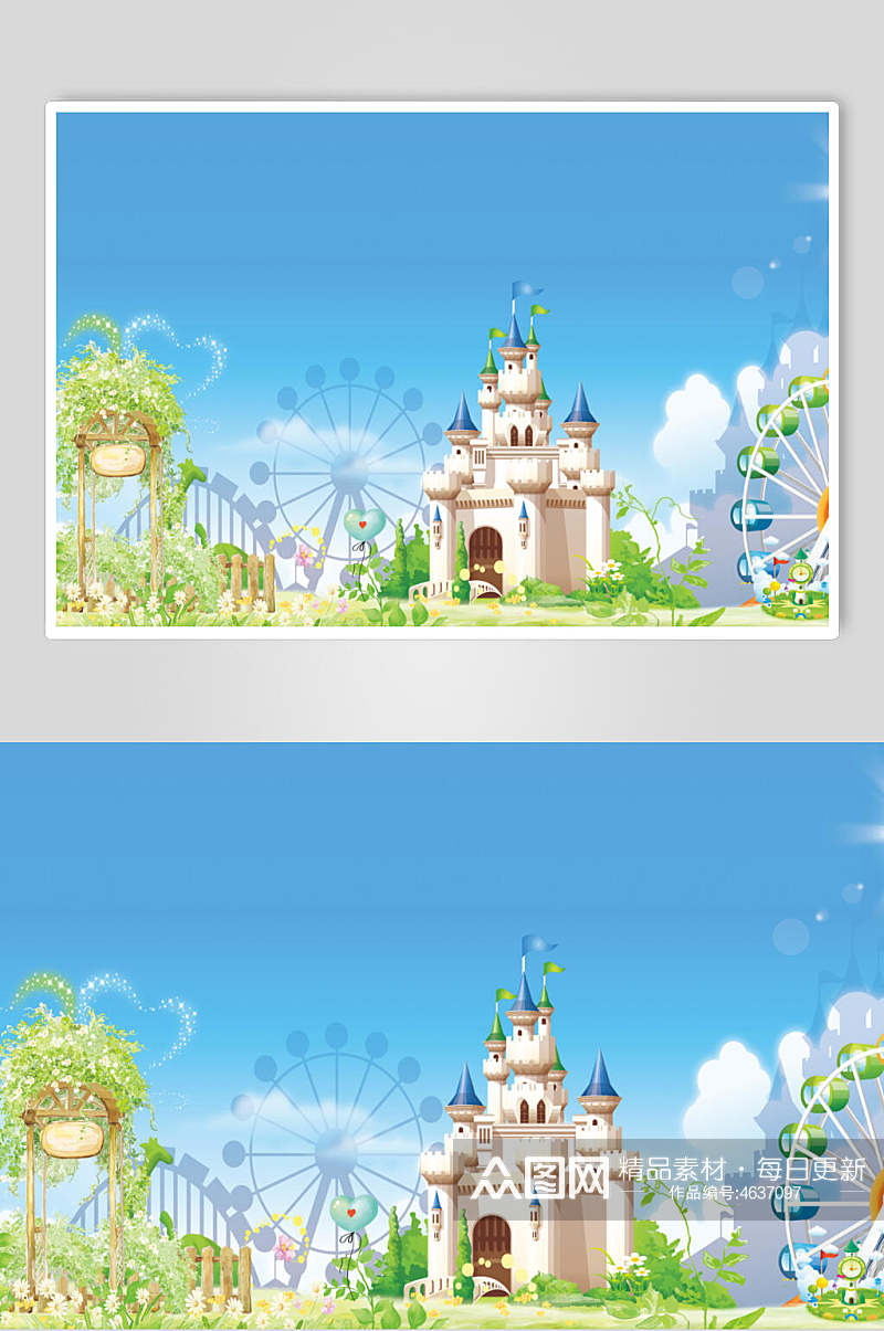 大气城堡摩天轮卡通自然背景图素材