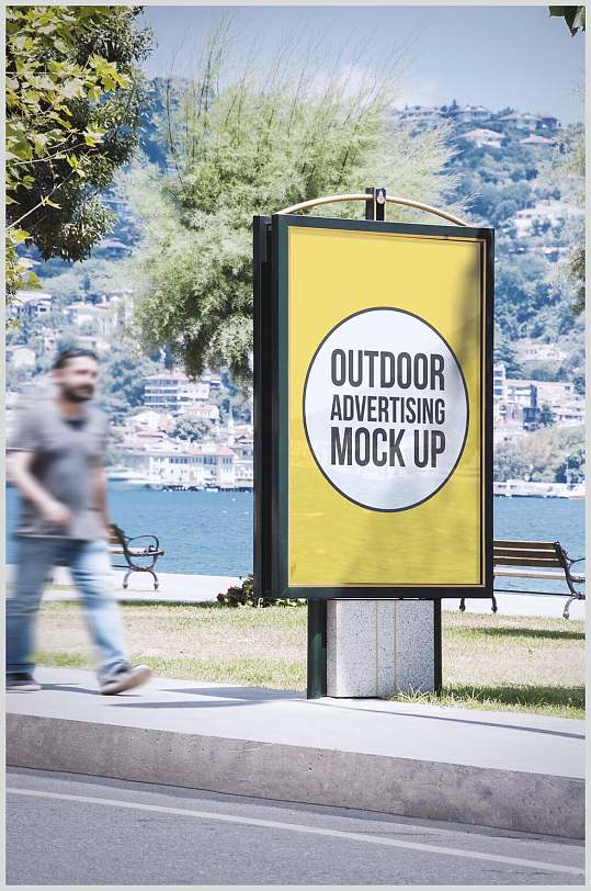 黄色公园户外海报样机