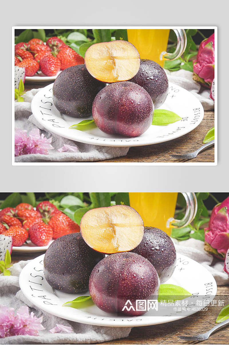 暗紫色李子水果摆饰摄影图素材