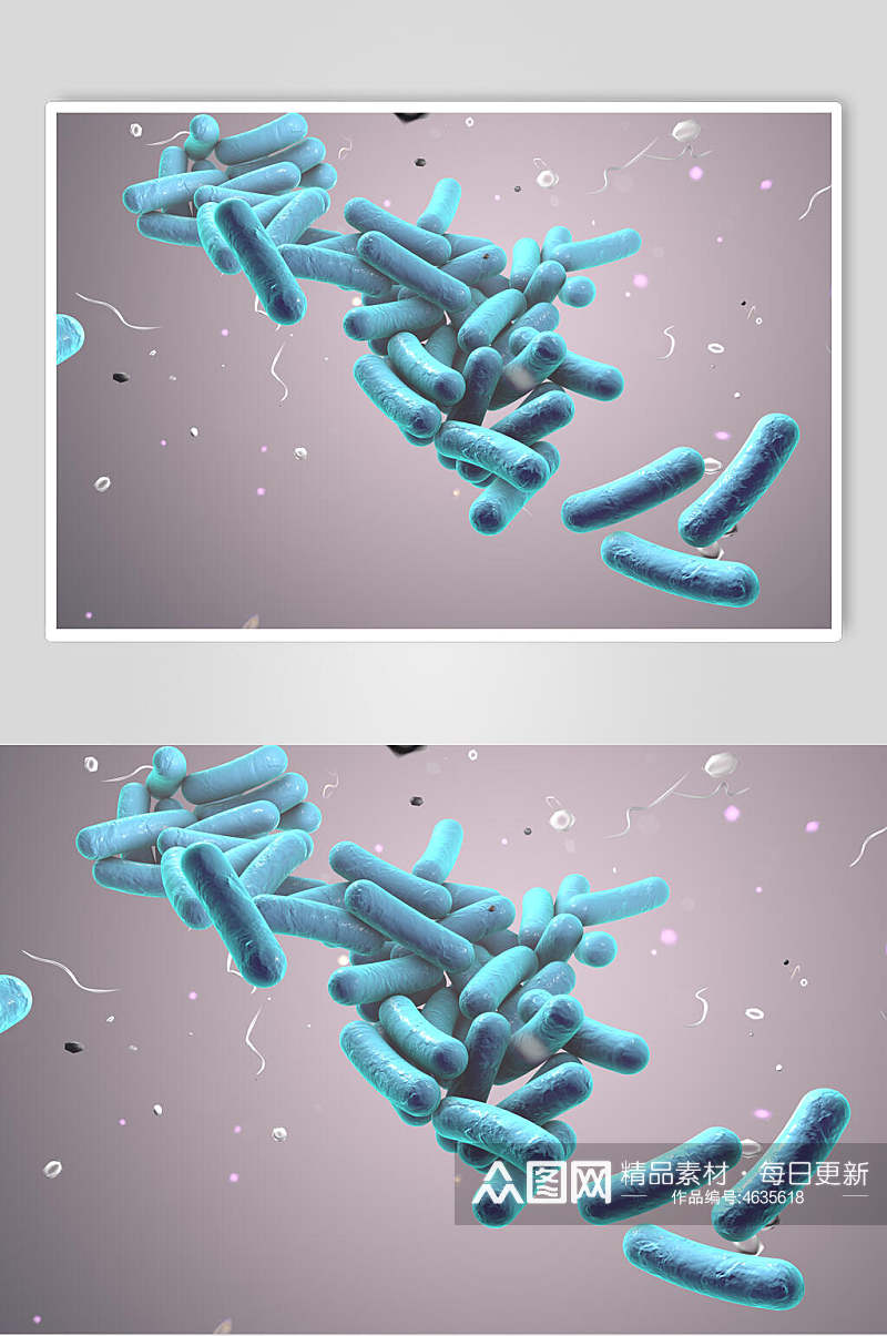 蓝色立体微生物分子图片素材