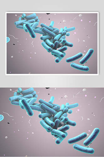 蓝色立体微生物分子图片