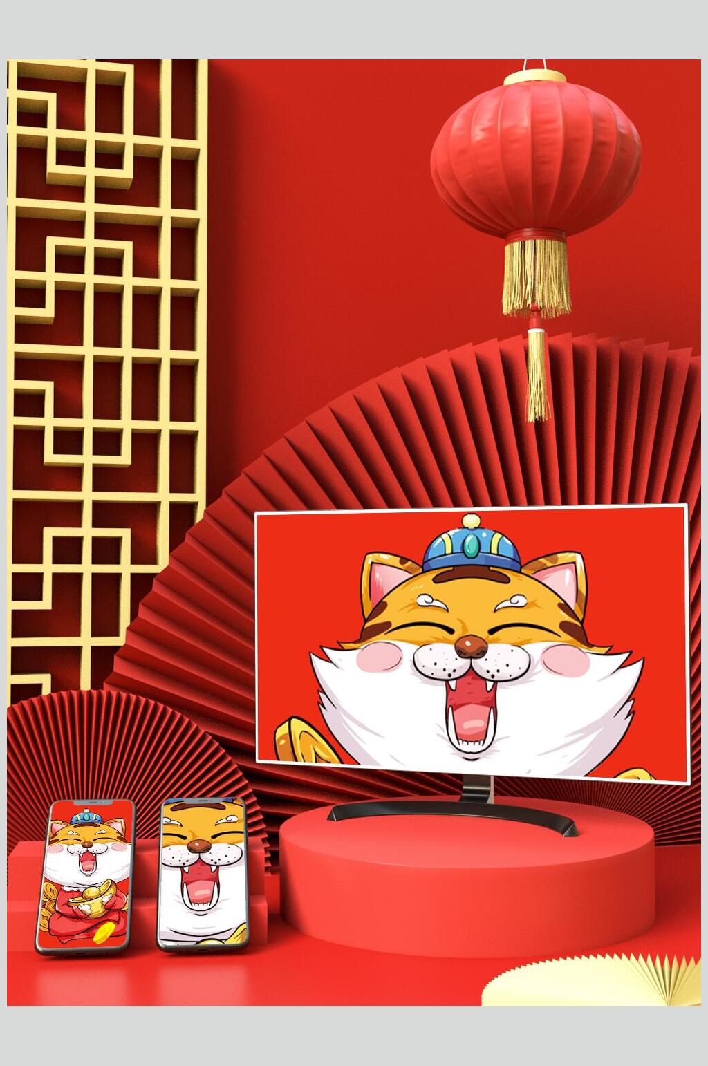 创意手机灯笼高档新年包装VI样机素材