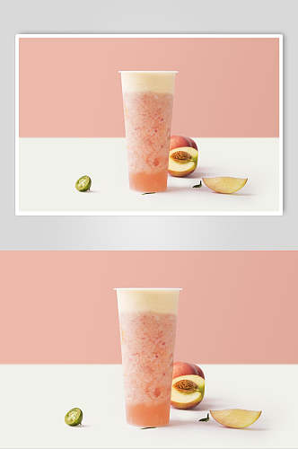 创意桃子青柠水果饮品摄影图