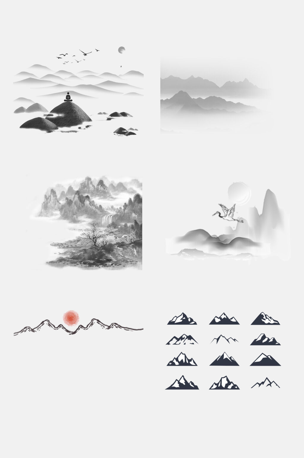 日出水墨山水免抠设计素材素材