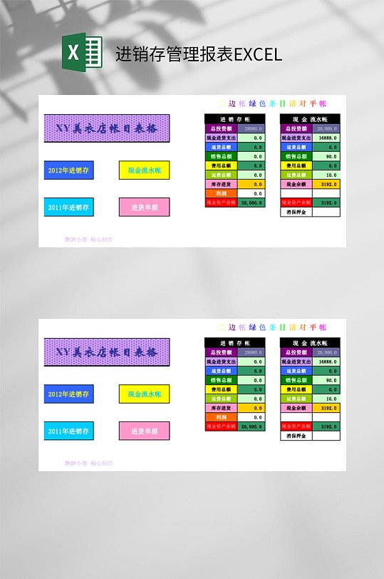 美衣店帐目表格进销存管理报表EXCEL