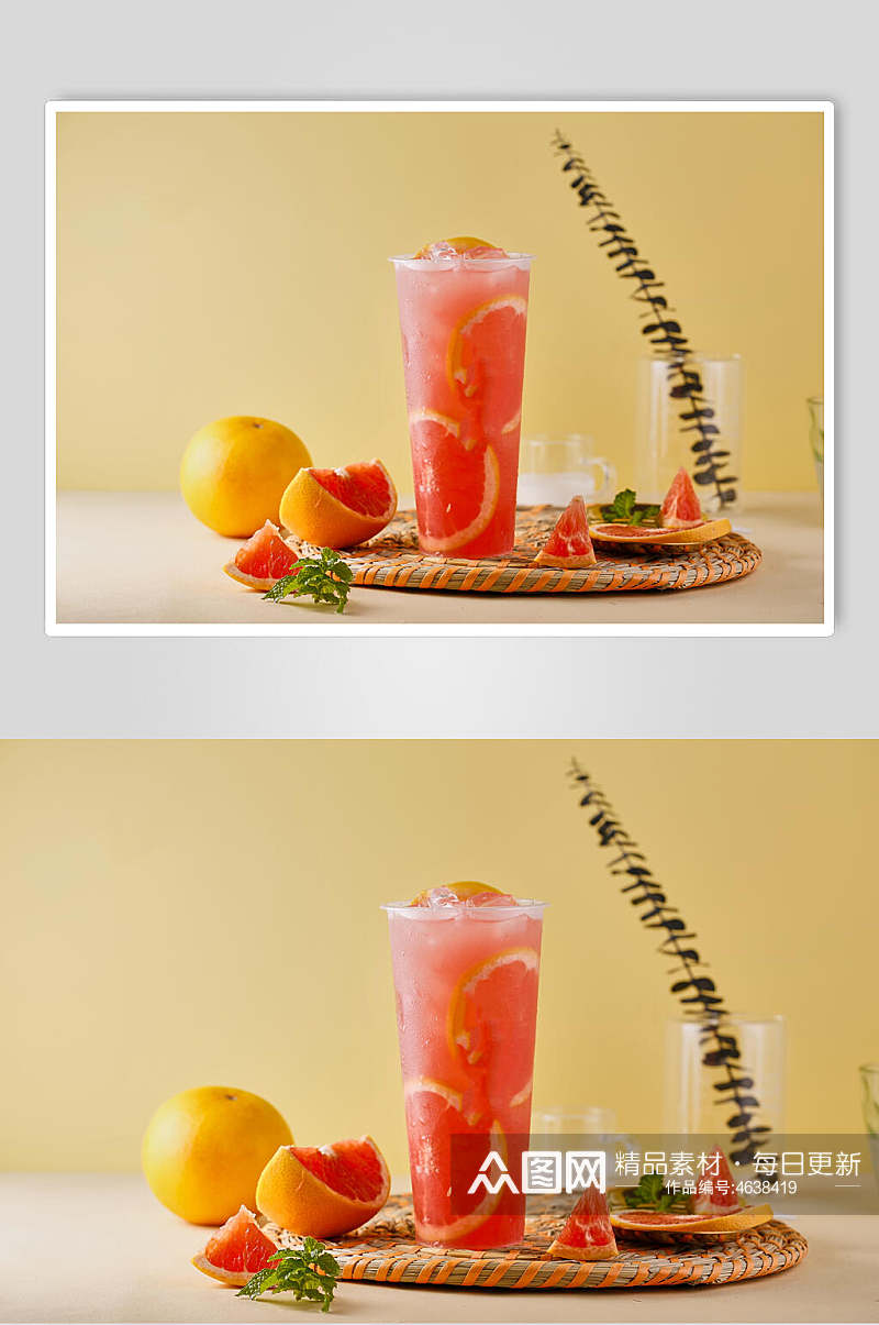 鲜榨红心西柚水果饮品摄影图素材