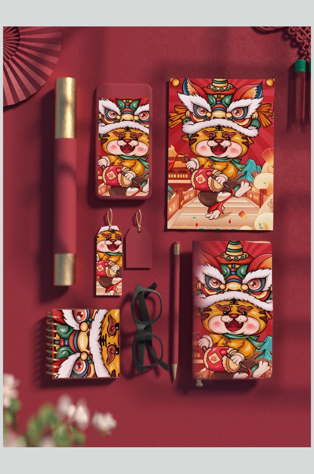 红色口红老虎高档新年包装VI样机素材