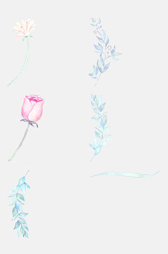 清新粉蓝色手绘花朵免抠素材