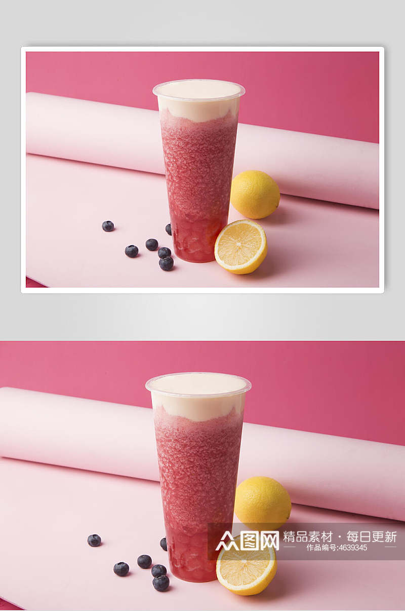 紫色蓝莓柠檬水果饮品摄影图素材