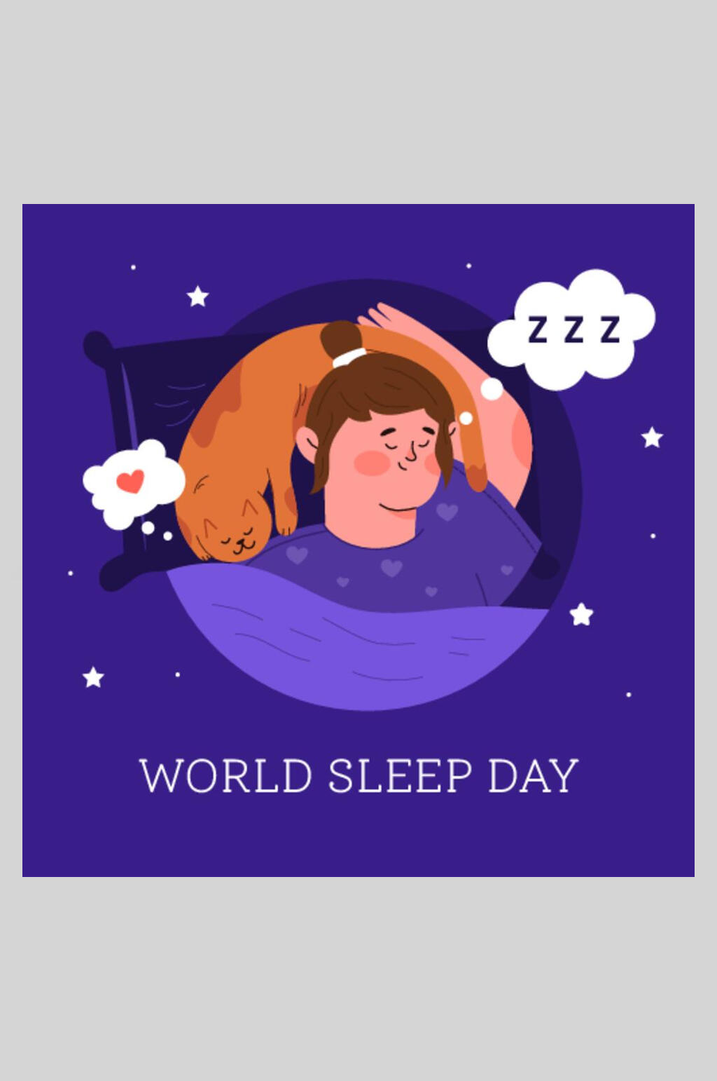 紫色猫咪世界睡眠日插画素材