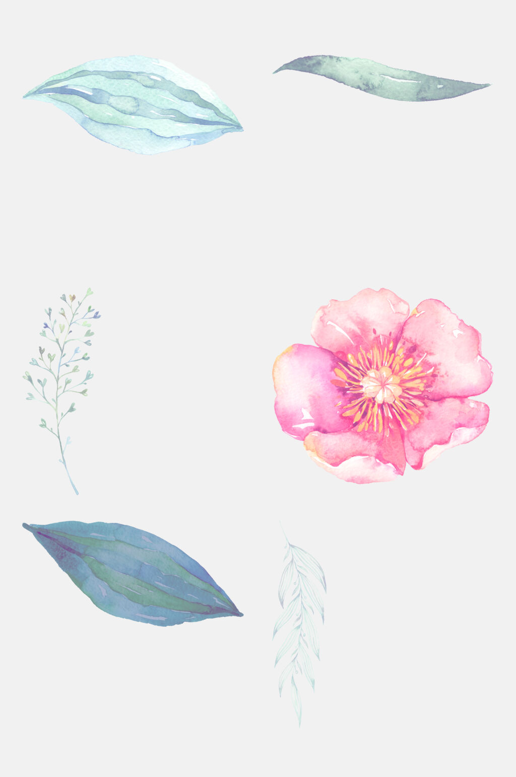 时尚粉蓝色手绘花朵免抠素材素材