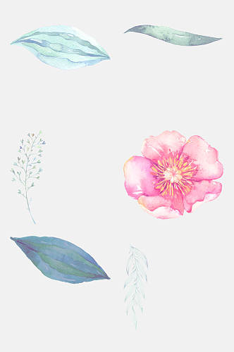 时尚粉蓝色手绘花朵免抠素材