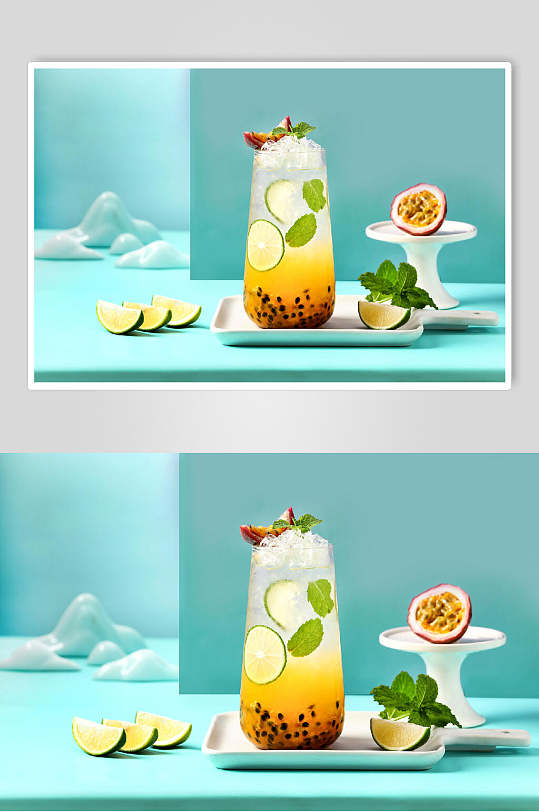 百香果柠檬茶水果饮品摄影图