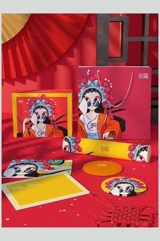 国潮京剧人物高档新年包装vi样机