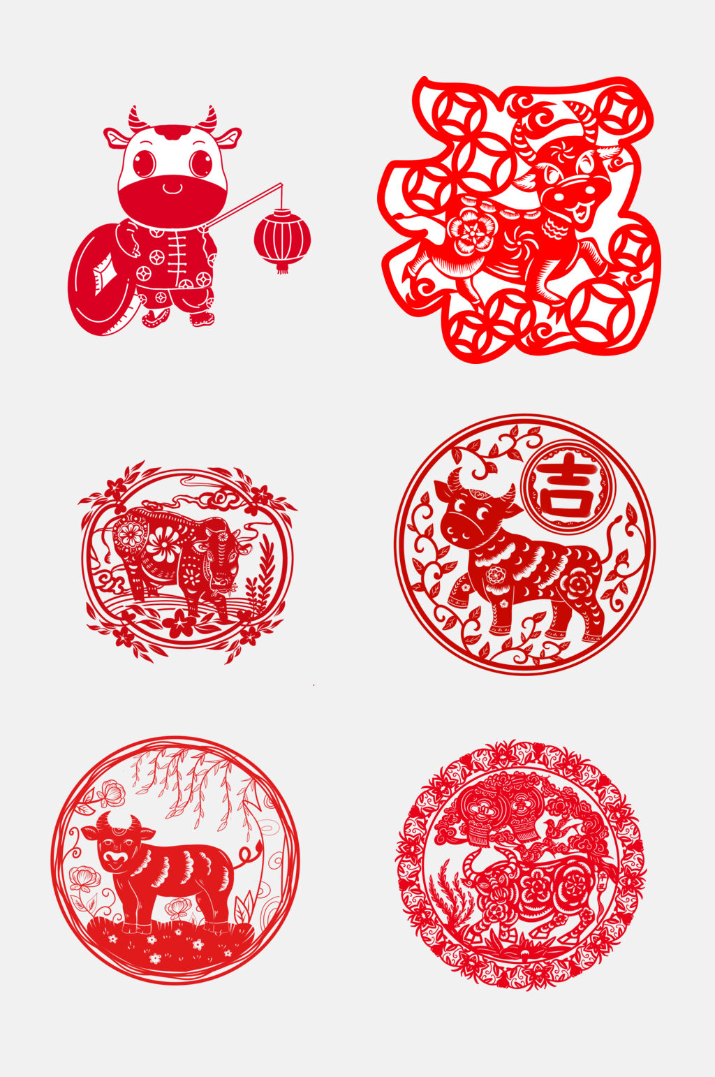 圆形剪纸牛年免抠素材素材