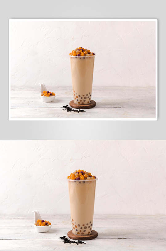 烧仙草芋圆食品美食奶茶饮料摄影图