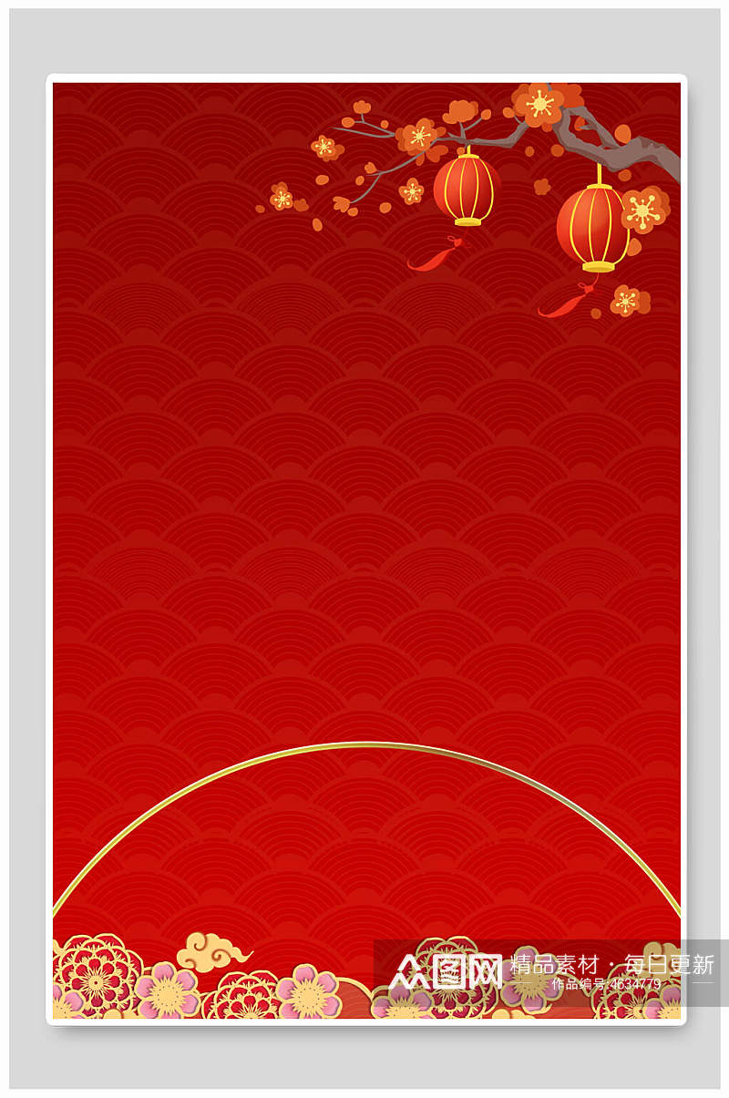 灯笼牡丹喜庆红色新年背景素材