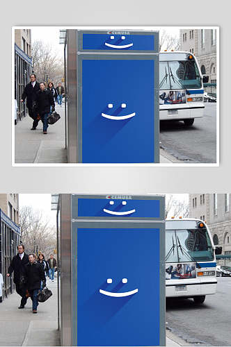 站台室外竖版蓝色笑脸灯箱海报样机