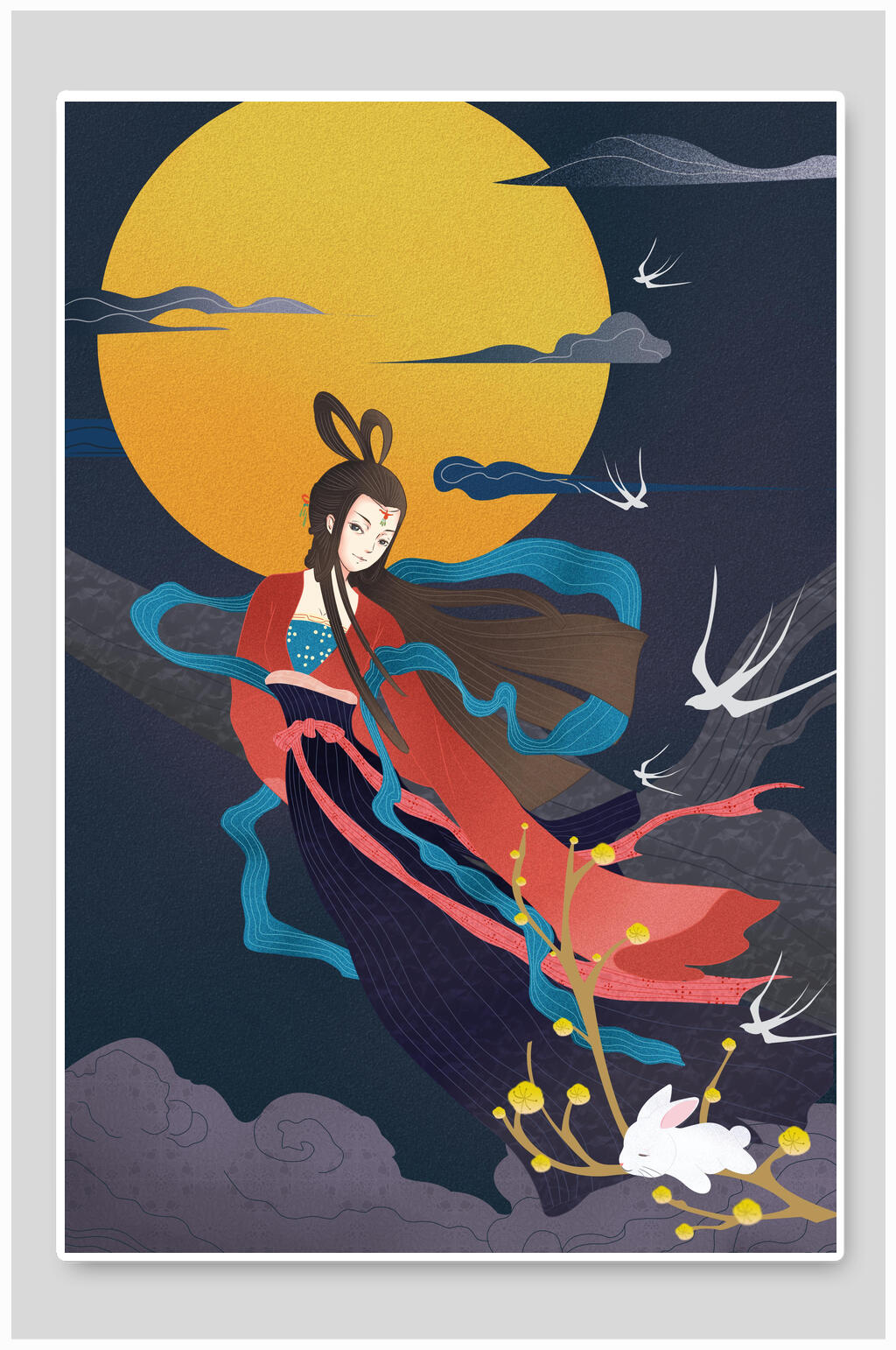 玉兔神话插画素材