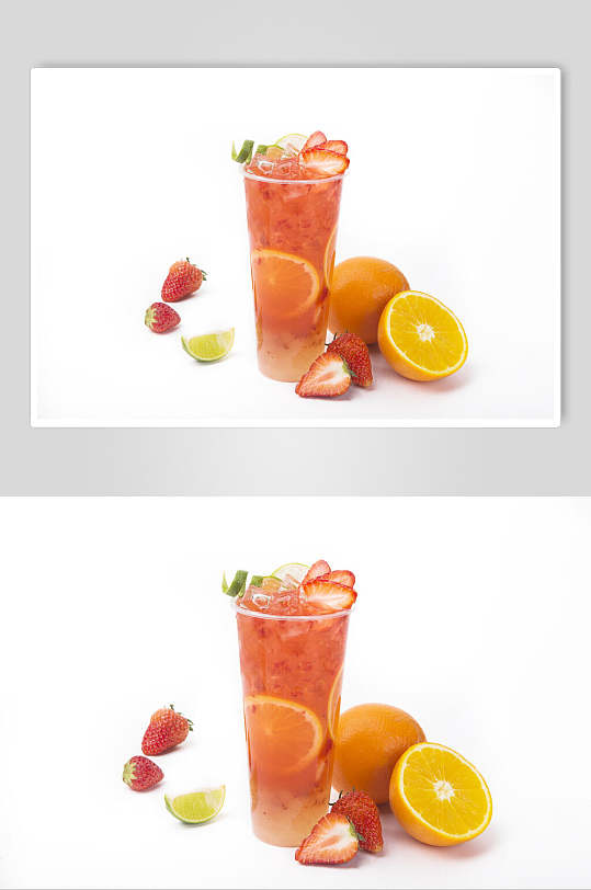 鲜榨橙子草莓水果饮品摄影图