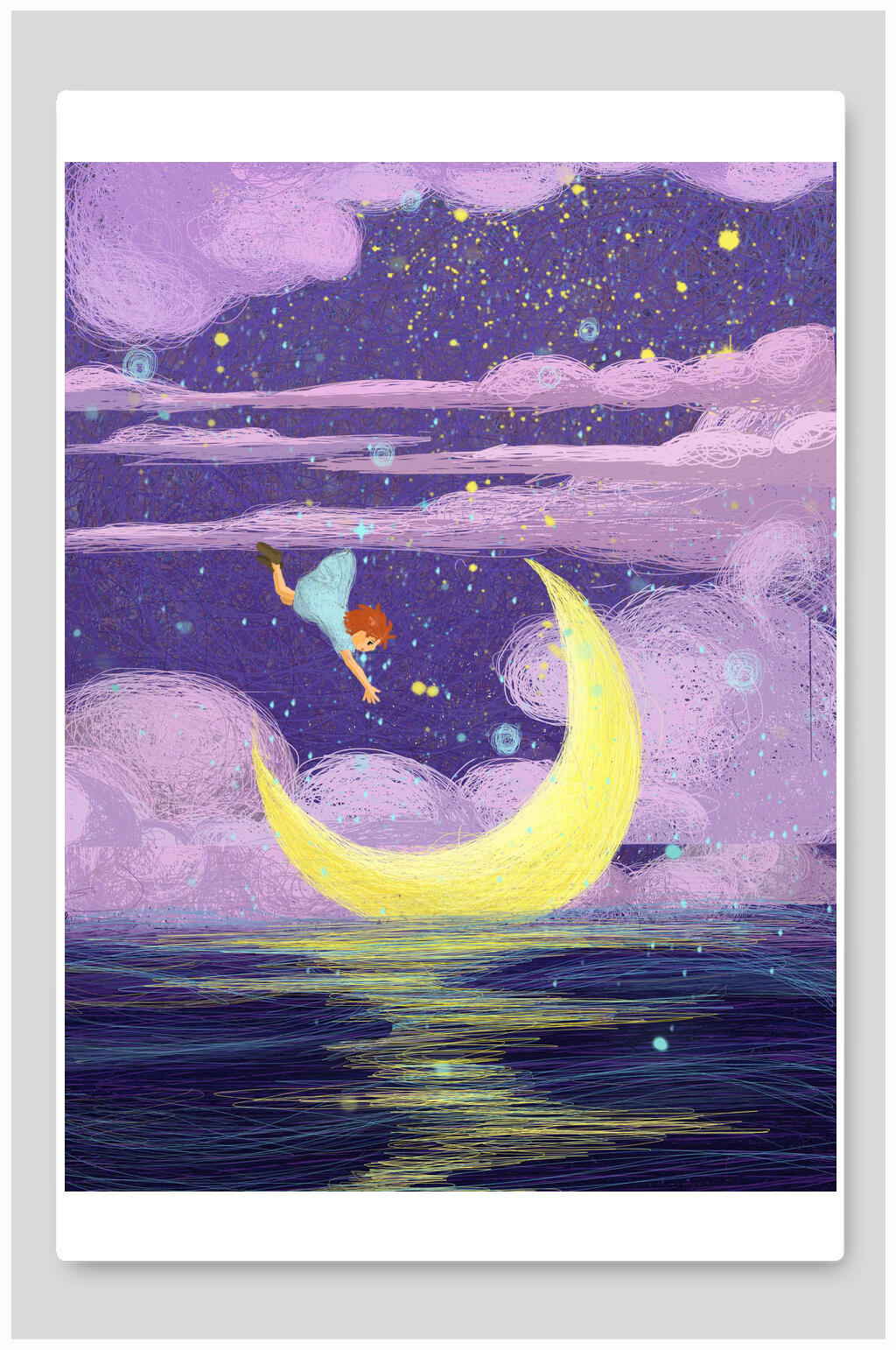 紫色唯美治愈插画素材