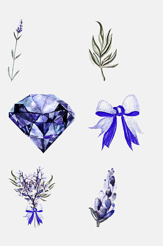 时尚高端钻石水彩花叶免抠素材