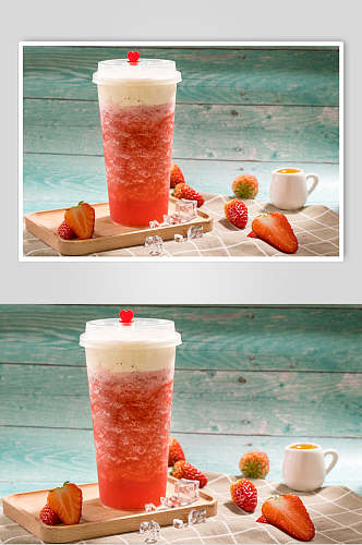 草莓奶盖奶茶饮料摄影图