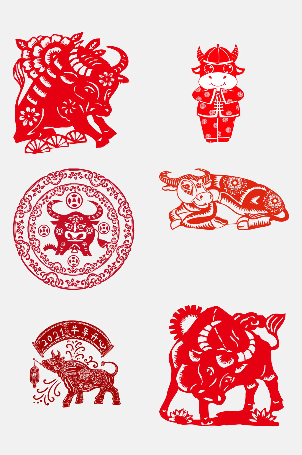 窗花剪纸牛年免抠素材素材