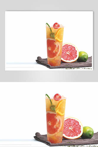 红心柚橙子柠檬茶水果饮品摄影图