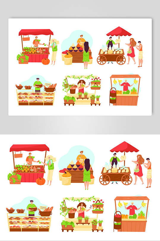 各种摊贩市场矢量素材