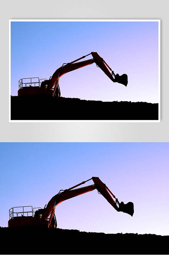 霞光蓝天挖掘机摄影图