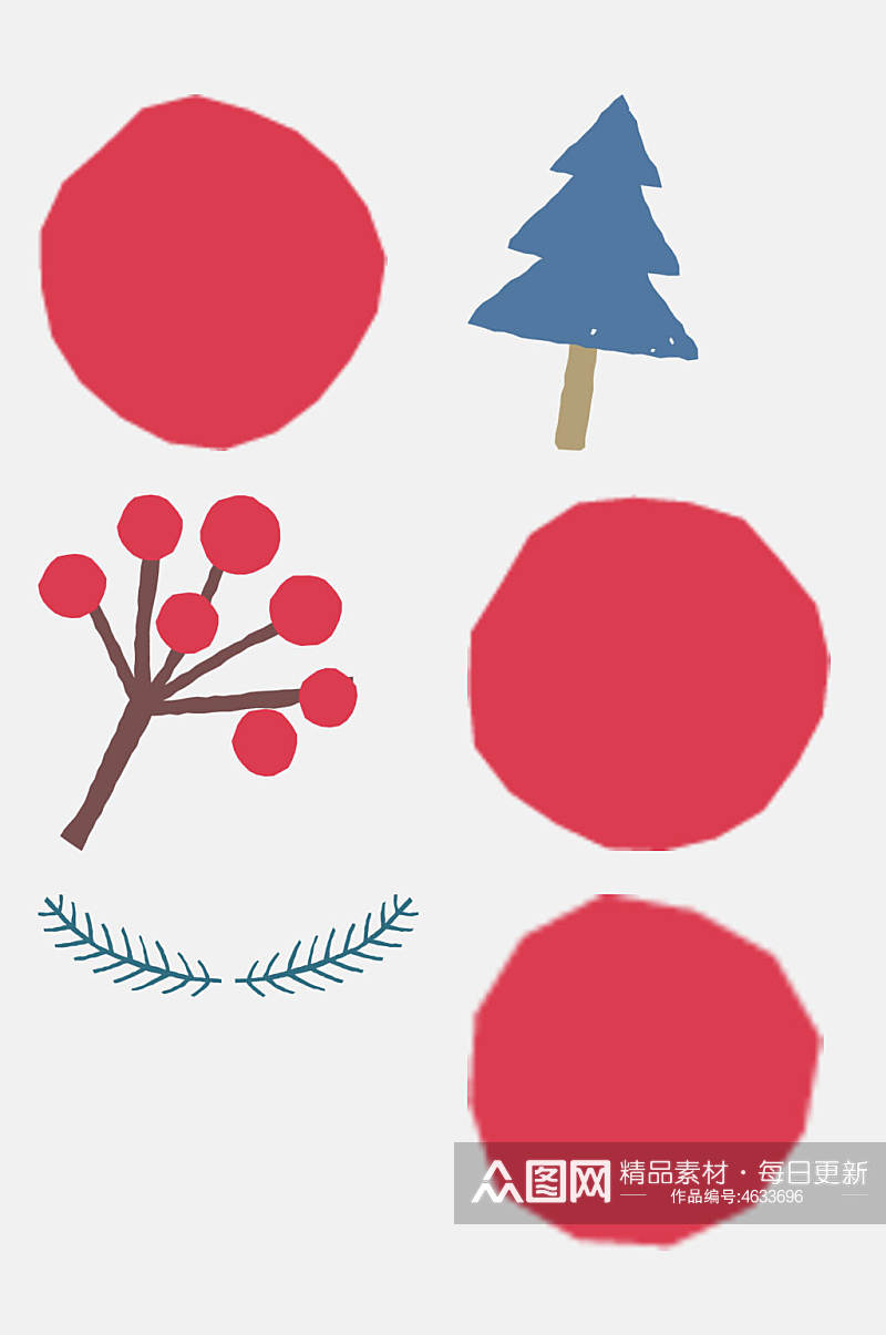 红色果实圣诞节卡通免抠素材素材