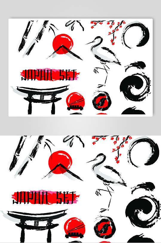 水墨日式景点矢量素材