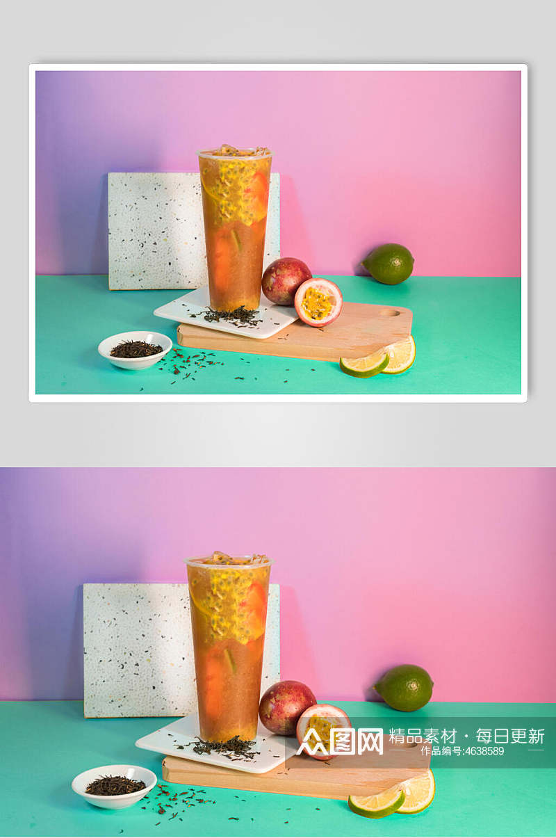 百香果青柠水果饮品摄影图素材