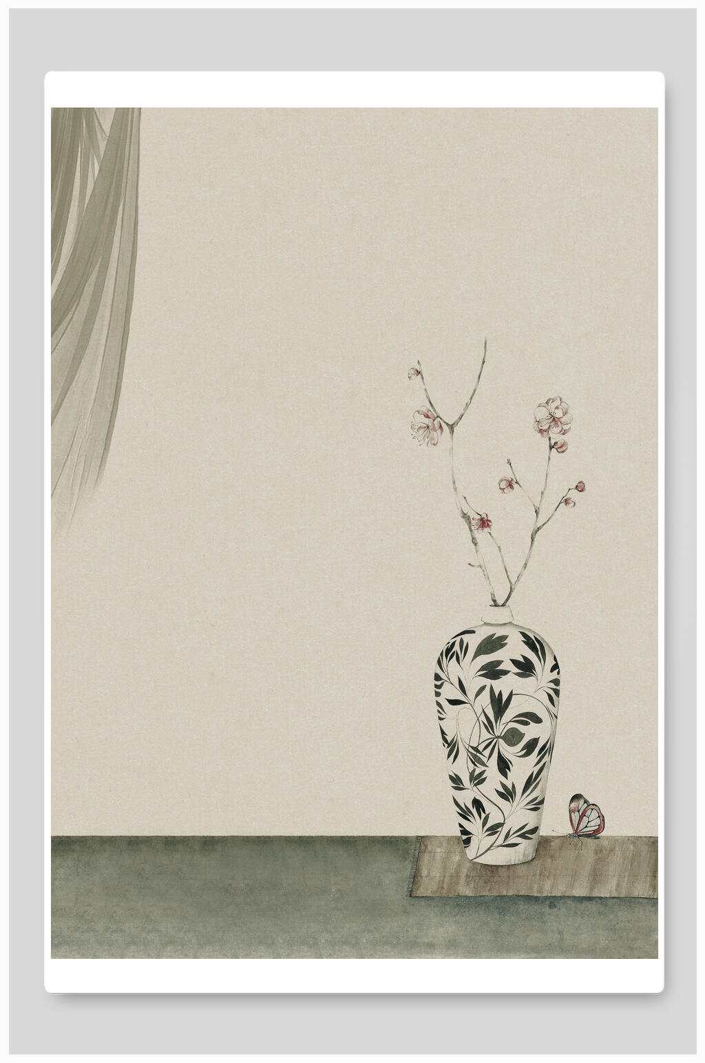 花瓶工笔画背景素材素材