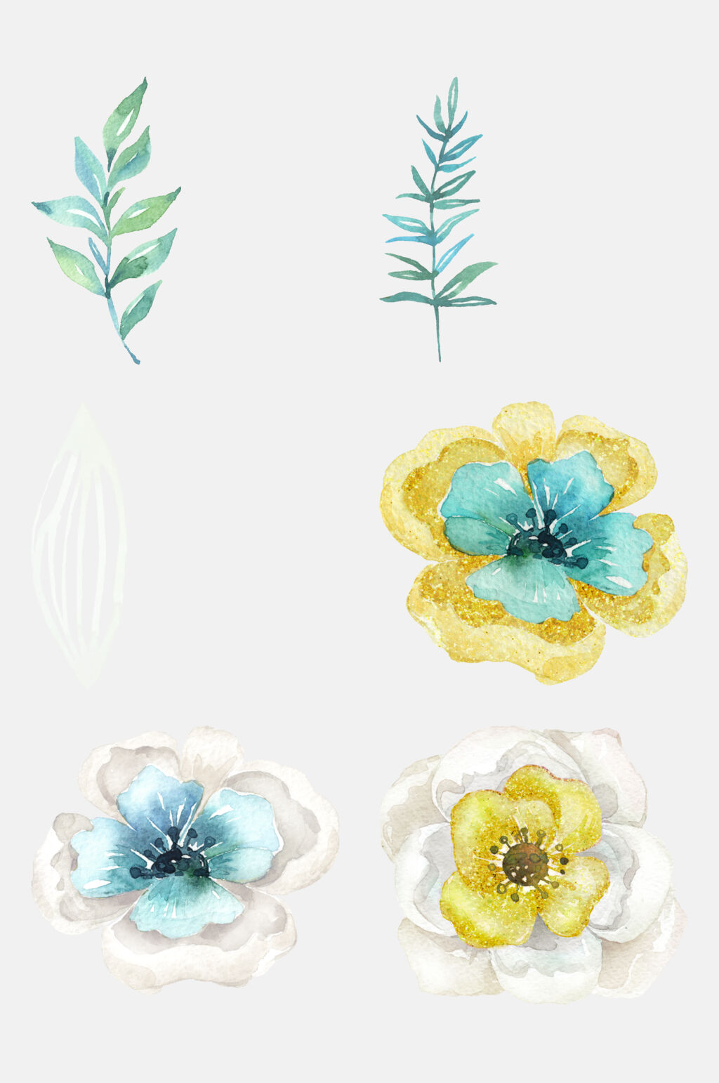 高端蓝金水彩植物免抠设计素材素材