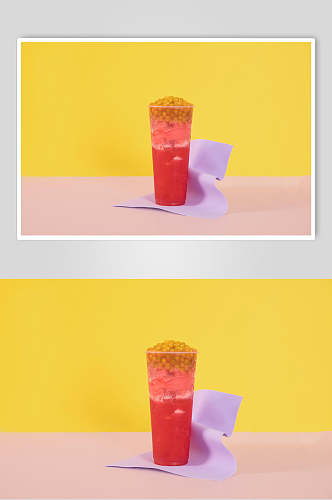 黄色背景水果饮品摄影图