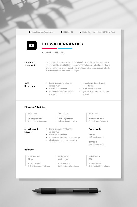 极简英文竞聘简历WORD-众图网