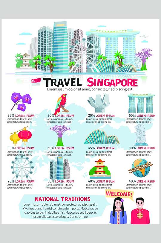 建筑英文新加坡景点插画矢量素材