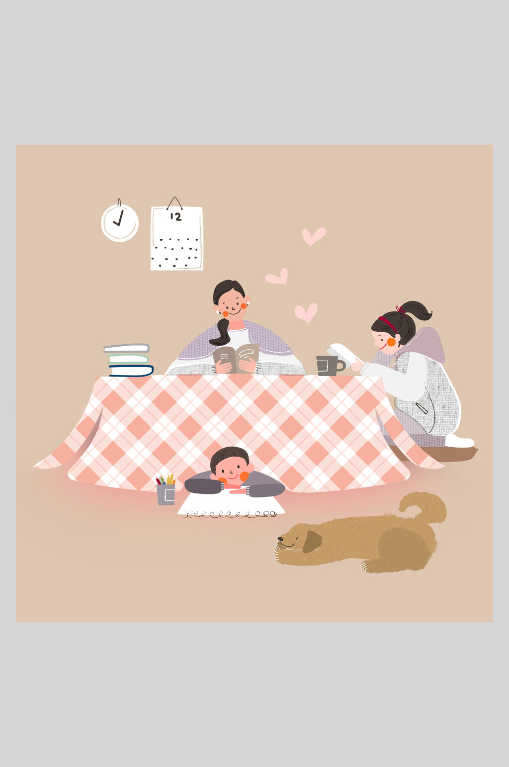 小狗创意冬季人物插画素材