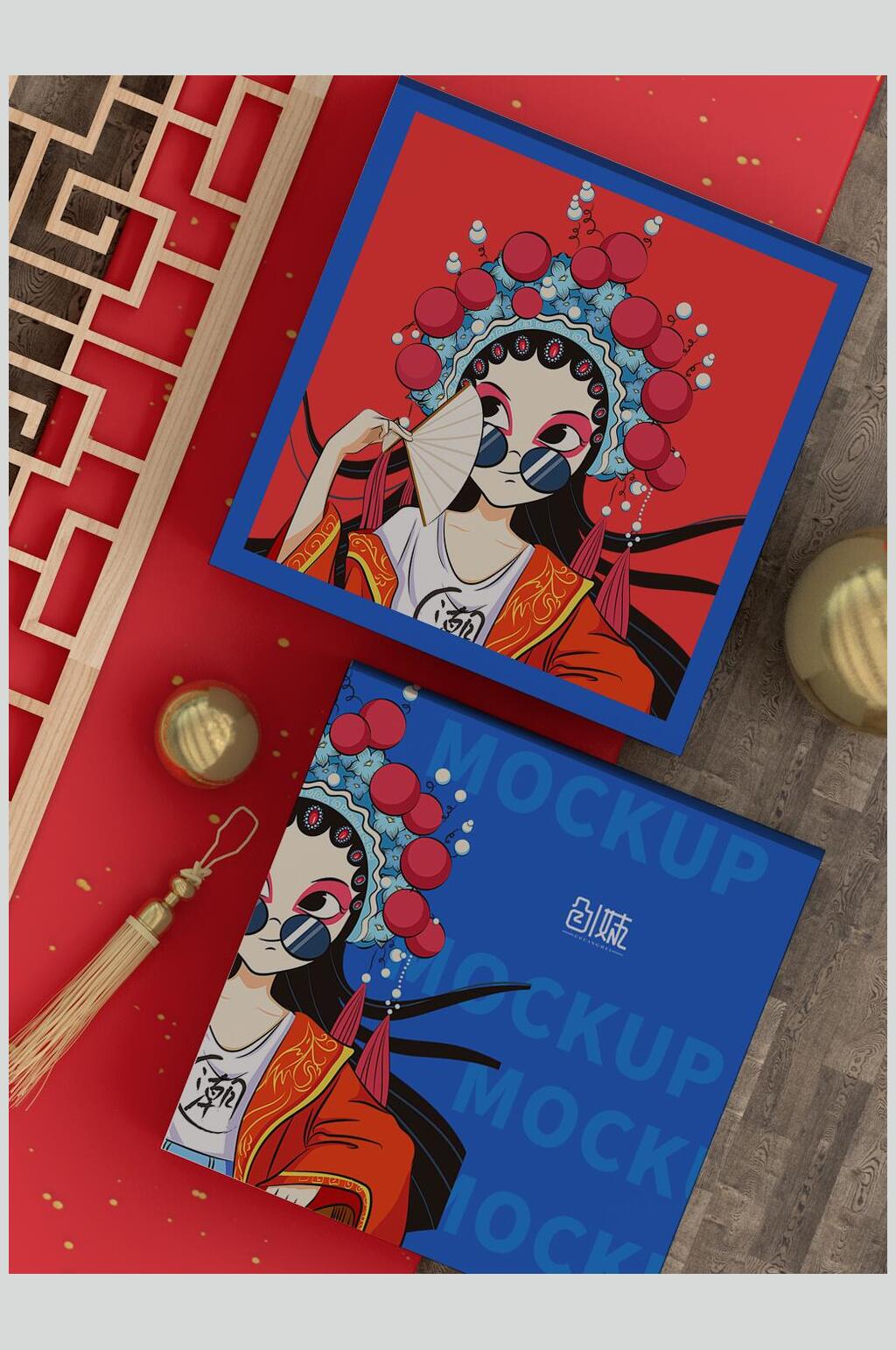 炫酷京剧高档新年包装VI样机素材