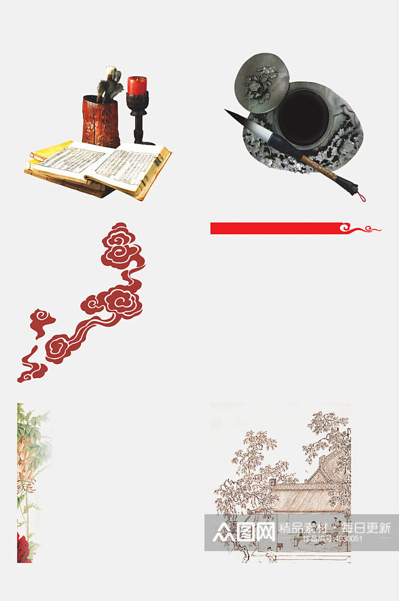 中国风笔墨纸砚古典场景免抠素材素材