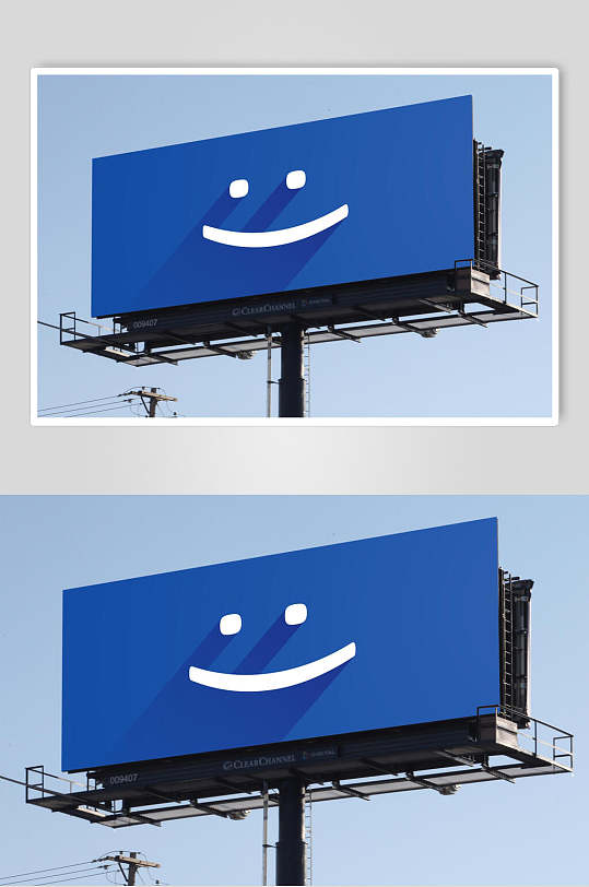 微笑蓝色户外大型广告牌样机
