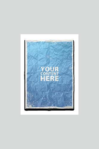 长方形蓝色褶皱纸张海报样机