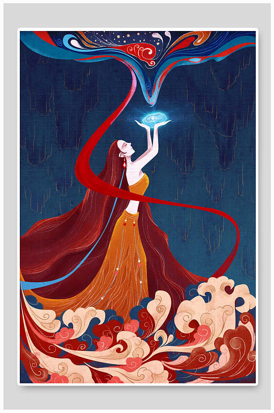 红发神女唯美神话插画