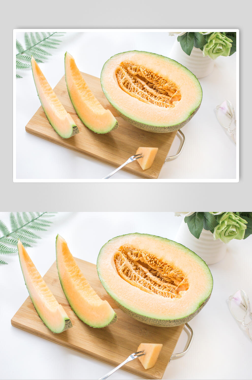简约哈密瓜水果摆饰摄影图素材