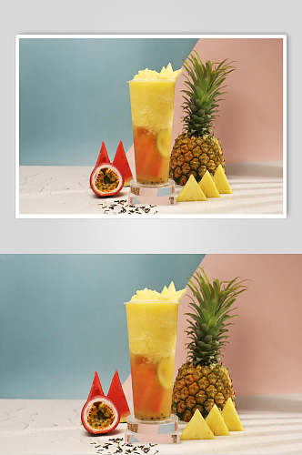 百香果菠萝水果饮品摄影图