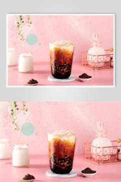 招牌黑糖食品美食黑糖珍珠奶茶摄影图
