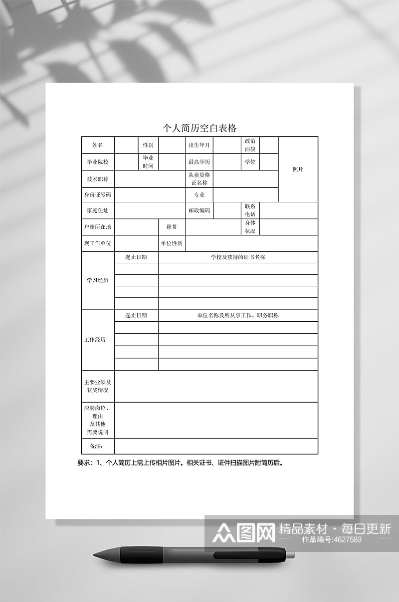 个人简历空白表格表格简历WORD素材