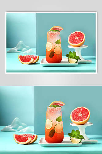 蓝色血橙水果饮品摄影图